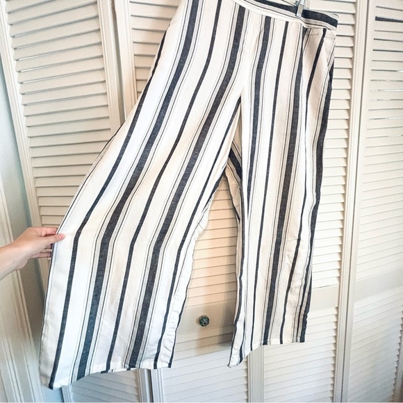 NEW Express Linen Cotton Blend Wide Leg Striped Pants White Gray Size XL - Picture 2 of 8